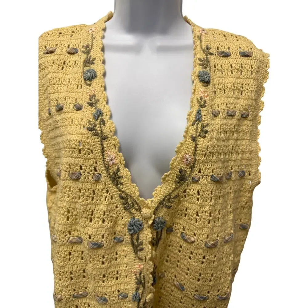 VTG Koret Francisca Sweater Vest Womens M/L Open Knit Button Front Sleeveless - Picture 2 of 5